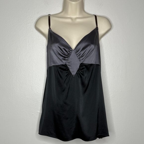 Mossimo‎ Womens Silk Tank Top Cami XL Black Gray Babydoll Empire Waist Goth 90s - Picture 1 of 11